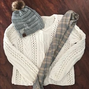 J.Jill White Chenille Cable Knit Sweater!